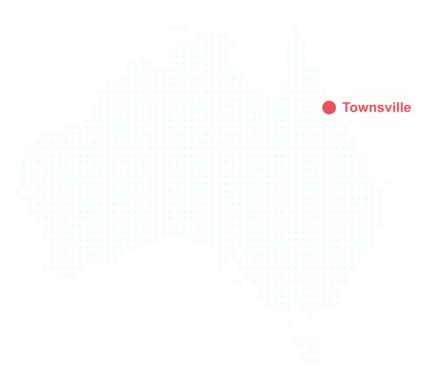 Dotted map of Australia with Townsville marked