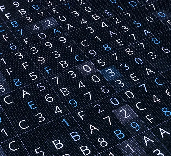 A grid of glowing hexadecimal characters