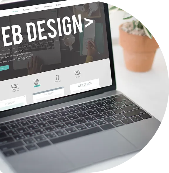 A laptop showing a web design template site