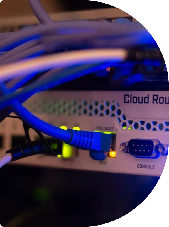 Network cables plugged into a cloud router